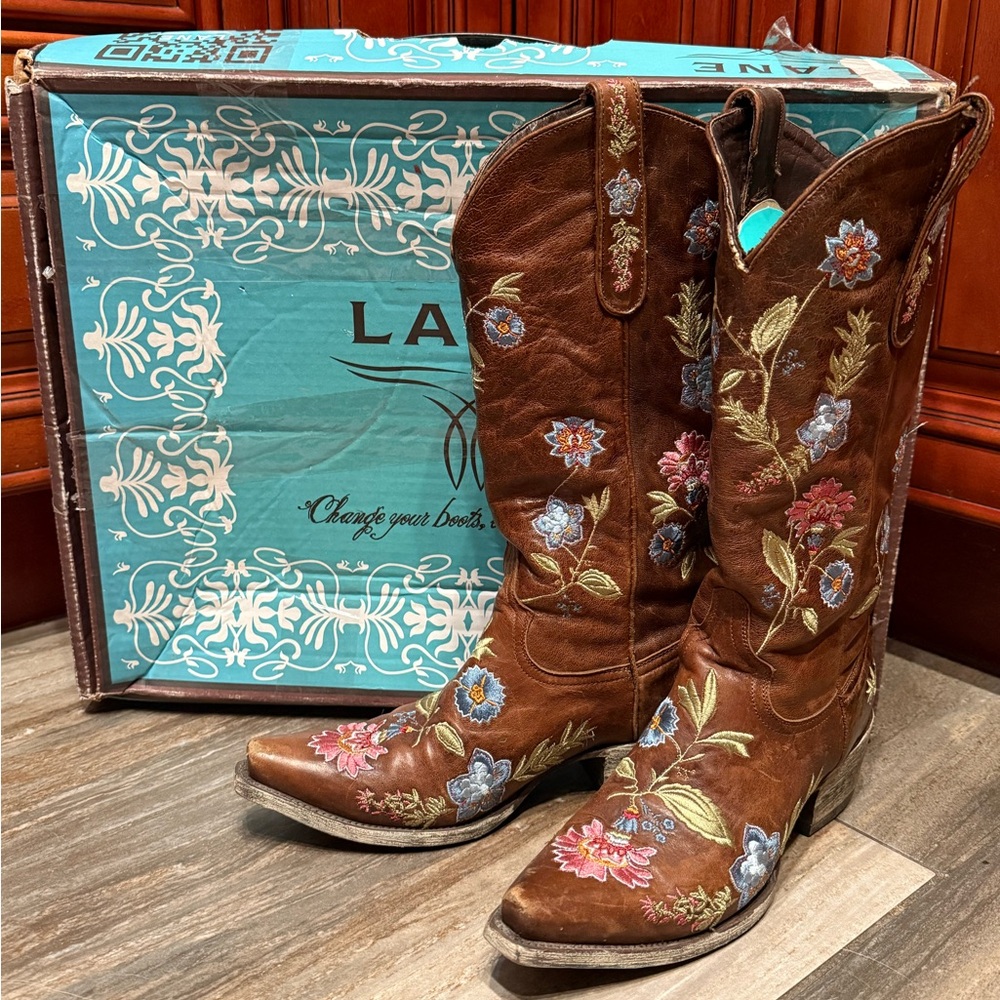 Lane Boots Bella Floral Embroidery Flower Wedding Cowboy Boots Western Rare 7.5 - Picture 3 of 9